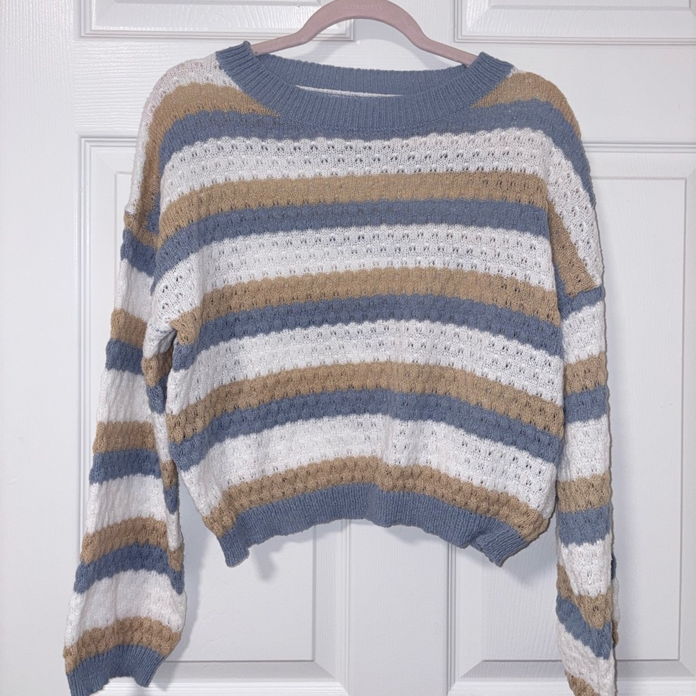 Striped Blue and Tan Women's Sweater